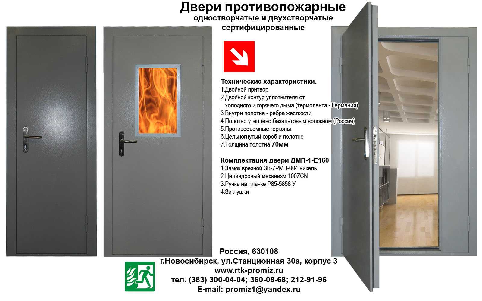 Характеристики противопожарных дверей, их предел огнестойкости, конструкция, размеры