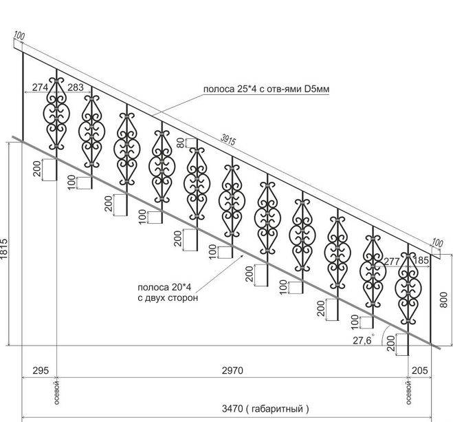 Чертеж ограждения лестницы