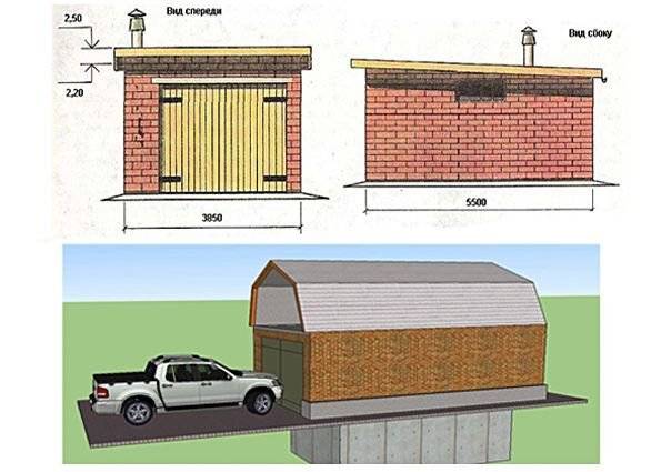 Проект гаража 6х4 из кирпича