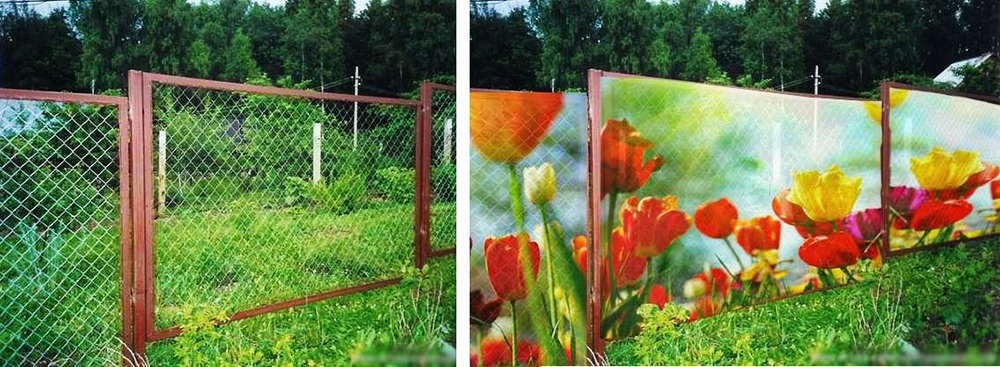 Фотосетка для заборов, фотосетка, что это такое, фотосетка в ландшафтном дизайне