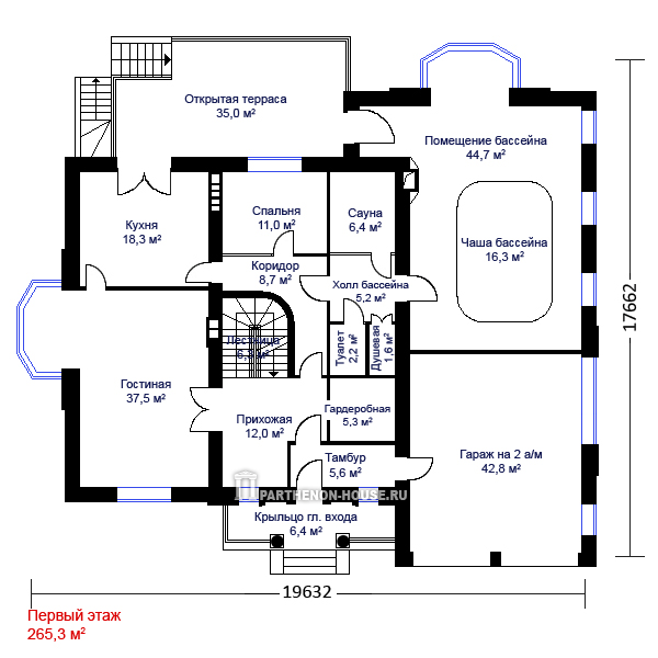 Проекты домов с бассейном и гаражом: планы одноэтажных или двухэтажных коттеджей