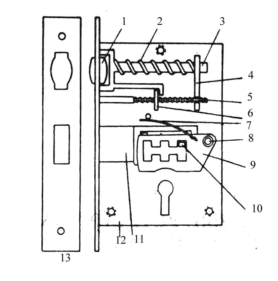 Устройство замка на дверь. Сувальдный механизм замка чертёж. Схема навесного сувальдного замка. Сувальдный замок схема механизма. Схема устройство врезной замок с сувальдным механизмом.