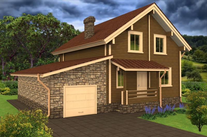 Дом из бруса с гаражом: проекты полутораэтажных и одноэтажных деревянных домов