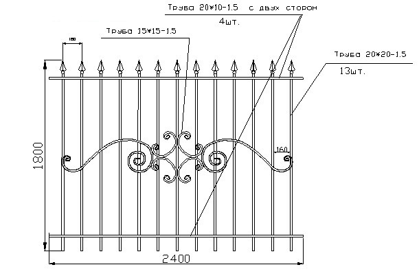 Чертеж забора из профильной трубы
